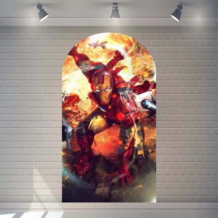 Arched Iron Man children's birthday party gift decoration elastic background props customizable superhero room decoration poster