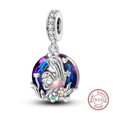 100% 925 Sterling Silver Blue Crystal Life Tree Angel Star Moon Pendants Charms Fit Qikaola 925 Original Bracelets DIY Jewelry