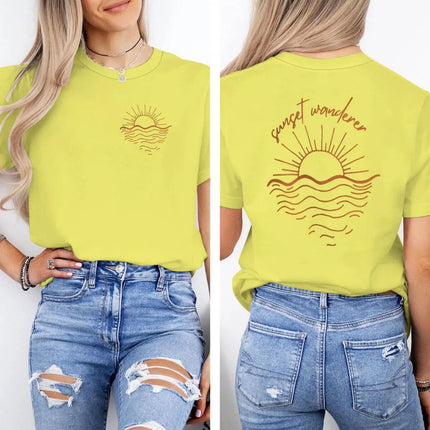 Beach Sunset Graphic T Shirts Women Men Beach Sunset Design Casual Tops Tees Tropical Beach Short Sleeve T-shirt