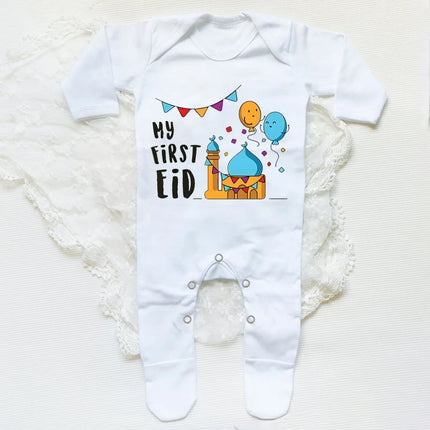 My First Eid Printed Baby Sleepsuit Newborn Bodysuit Infant Long Sleeve Romper Eid Ramadan Islamic Muslim Baby Keepsake Outfit