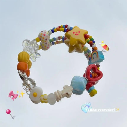 Handmade Elastic Rope Beaded Bracelet Wristband Star Stretch Bracelet Jewelry Fashion Accessory for Women Girls