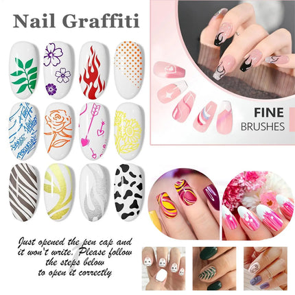 12 Colors Nail Art Pens Set,Nail Polish Pens Drawing Painting Point Liner Acrylic Painted Pen Kit, Waterproof and Quick-drying