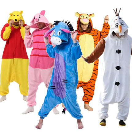 Stitch Pluto Eeyore Tiger Onesies Kigurumi Cosplay Costume  Animal Piglet Tigger Olaf Anime Pajamas Adults Jumpsuits Homewear