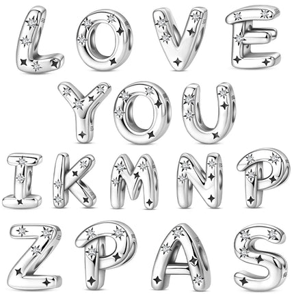 Real Sterling Silver 925 Letter Alphabet Charm A-Z Name Bead Fit Original Charms Bracelet Pendant Sterling Silver 925 Charm