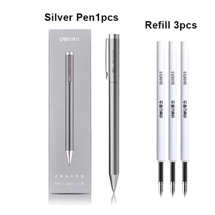 Deli Metal Gel Pens 0.5mm black ink Refill Sign Pen Stationery Smooth Writing Business Pen School Office Supplies for Kid Gift