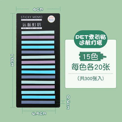 300Pcs Color Translucent Strips PET Index Sticker Note Highlight Mark Stickers Subjects Bookmarks Student Stationery Sticky Note