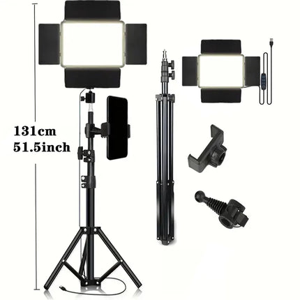 LED Square Ring Light with Adjustable Tripod Stand, USB Powered, 3 Color Temperatures, Metal Stand, for Studio Photography Live