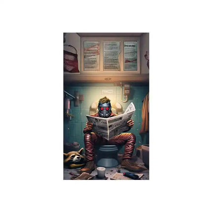 Pop Comic Cartoon Funny Spider-Man Superhero Reading Newspaper Canvas Wall Art Poster, Modern Bathroom Home Room Decor Painting