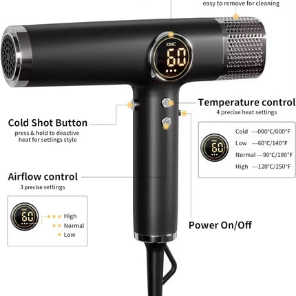 Professional Salon Low Noise Negative Ionic  High-Speed 110000 RPM Brushless Motor Hair Dryer Set with Magnetic Nozzle