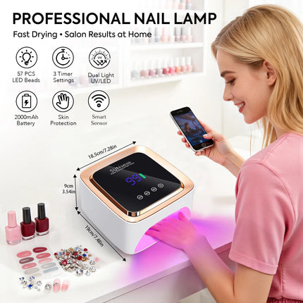 180W Cordless UV LED Nail Lamp With LCD Display Wireless 57LEDS Nail Drying Lamp For Drying Polish Gel Rechargeable Salon Tools