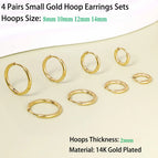 4 Pairs Gold Hoops