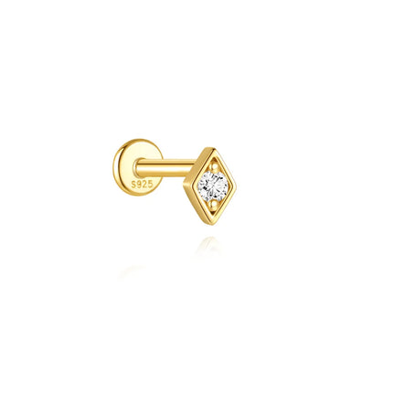 CANNER 1Pc 925 Silver Smooth Stars Moon Stud Earrings For Women 18K Gold Flat Head Threaded Puncture Ear Bone Ins Fine Jewelry