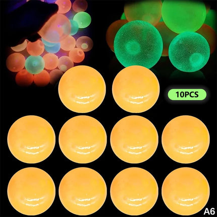 5/10Pcs Luminous Sticky Squeeze Balls Glow In Dark Wall Toss Toy Stress Relief Sensory Ornament