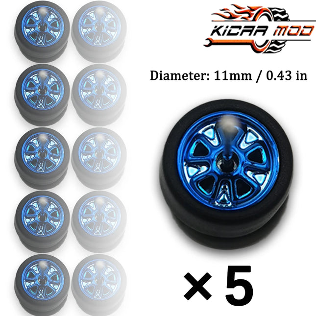 1/64 Model Wheels Rubber Slick Tires ABS Wheels for Hot Wheels  Tomica Mainline Diecast Model Car Refit Parts-Dia 11mm (5 Set)