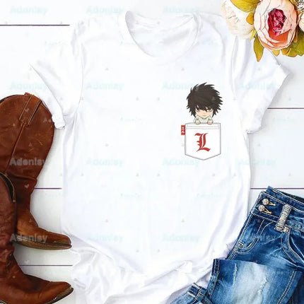 Death Note L Ryuk Summer Shirt Graphic T Shirt Women Tops O-neck Tees Funny Girls Anime Ryuuku Animation Collectable Tshirt