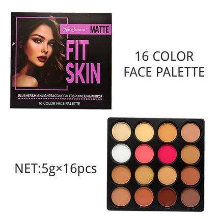 16 Colors Blush Contour Highlighter Makeup Palette , Matte Face Blush Powder for Cheek, Bright Shimmer Bronzer Professional Faci