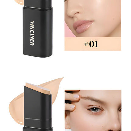 VINCINER Matte Stick Foundation Cream Long-Wear Waterproof Covers Dark Circles Full Coverage Concealer Stick for Base Makeup