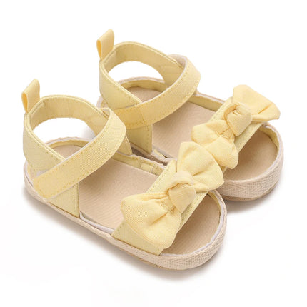 VALEN SINA  Newborn Baby Shoes Yellow Baby Girl Shoes Girl Classic Bowknot Sole Anti-slip PU Shoes First Walker Toddler Shoes