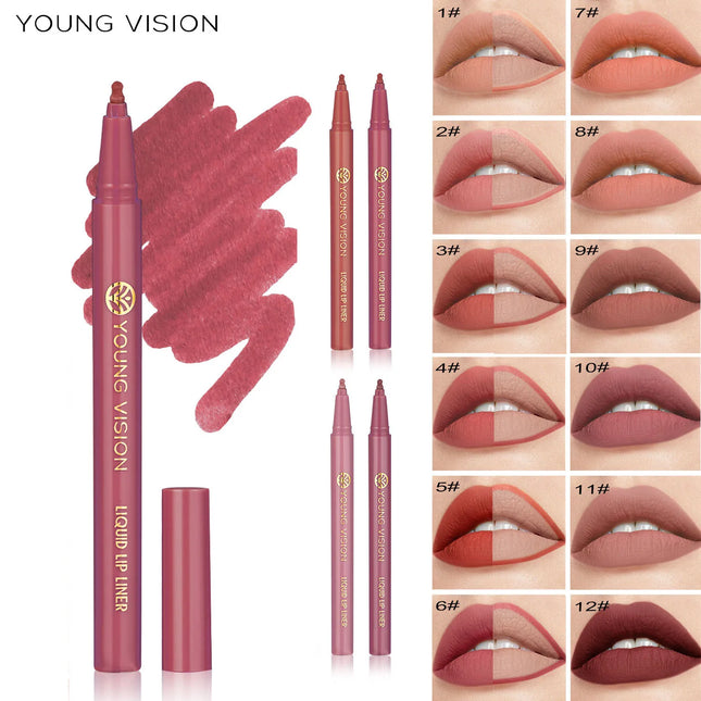 Waterproof Liquid Lip Liner, Gourd Shape Sponge Applicator for Precise Outline - Matte Long-Lasting Lip Contour Pen, Lip Tint