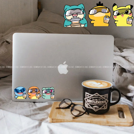 8cm Pokémon car sticker, cute cartoon Pokémon drinking milk tea, personalized electric vehicle sticker, luggage sticker