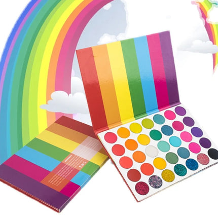 35 Color Rainbow Eyeshadow Palette - Vibrant Matte Shimmer & Glitter Makeup Set for Artistic, Festival, Party Creative Eye Looks