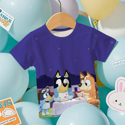 Kids 2026 Bluey Anime 3D Tee Summer Cool Breathable Short Sleeve Cartoon Print Lightweight T-Shirt for Boys and Girls