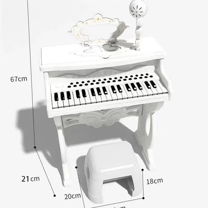 Kids electronic piano playset for girls beginner multi-functional playable microphone with small stool, Christmas birthday gift
