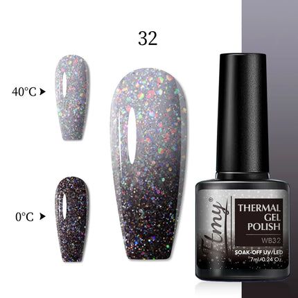 Halloween Theme Glitter Heat Nail Polish, Temperature Changing Color Removable UV LED Glitter Gel Polish, Mood Changing Nail Pol