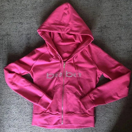Pink Retro Diamond Sexy Casual Hoodie Loose Fit Zipper Long Sve Street Sle Women's Sweatirt Spring 2025 Faion