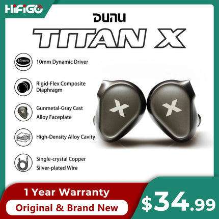 DUNU Titan X HiFi IEM Earphones Dual Magnetic Dynamic Driver Metal Alloy Housing 3.5mm/TypeC Mic Earbuds For Audiophile Gaming