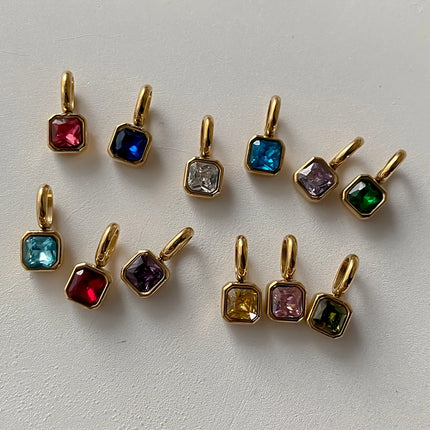 eManco 14K Gold Plated Octagon Metal Charms Stainless Steel Birthstone Pendant  for DIY Necklace Bracelet Jewelry