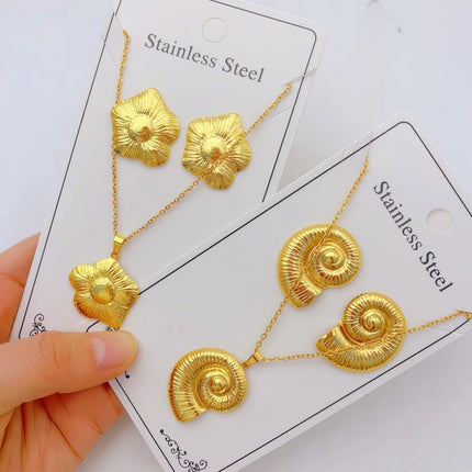 3/6/8/10/12Sets Fashion Stainless Steel Earrings Necklace Set For Women Mix Style Elegant Flowers Heart Geometry Jewelry Party