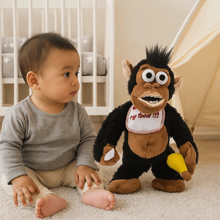 Crying Gorilla Electric Moving Monkey Eating Banana Collection Magnetic Monkey Appease Soft Guarding Food Car Home Gift