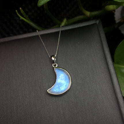 1 Pc Fengbaowu Natural Blue Moonstone Moon Pendant 925 Sterling Silver Reiki Healing Stone Jewelry Gift DIY Accessories
