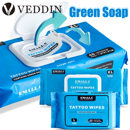 48/20pcs EMALLA Cleansing Green Soap Wipes All in One Solution Tattoo Wipes with Tattoo Green Soap Makeup Tattoo Accessories
