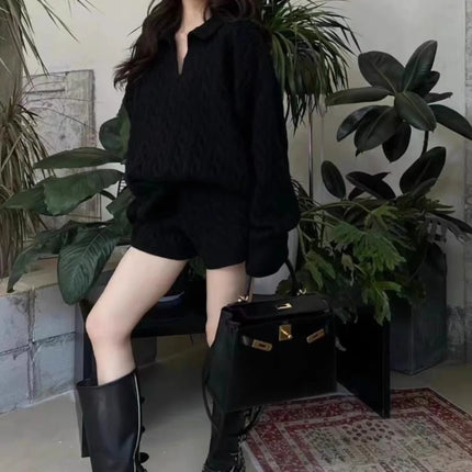 Loose  Ne Knitted Sweater And orts Set for Women Faionable Lazy Sle Twist Knit Top And Bot Two-Piece Suit