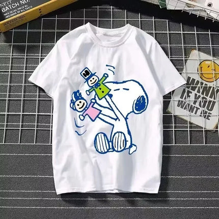2025 New Summer Snoopy T Shirt Cartoon Short Sleeved Tees Tops Harajuku T-shirt Women Streetwear Pullover Clothes Men's Clothing