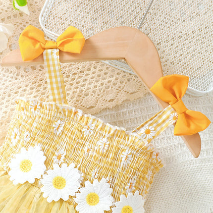 Baby girl Summer Dress Daisy Plaid Chiffon Sweet style Dress+Hat 2Pcs  for Cute Baby Girls aged 0-3 Years Vacation Casual Dress