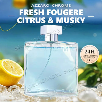 Azzaro Chrome Eau de Toilette 100ML Fresh Aquatic Men's Cologne Citrus Woody Musky Fragrance Fresh Notes Luxury Perfumes for Men