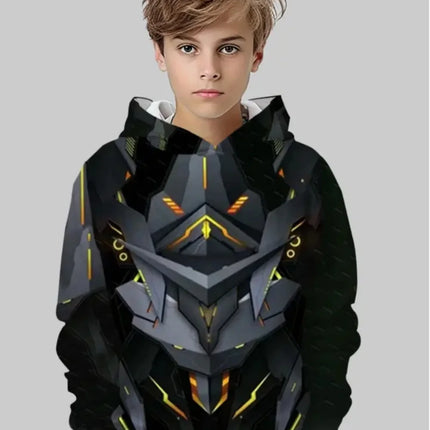 Fashion Hoodies for Boys Mecha 3D Print Kids Clothes Long Sleeve Sweatshirt Loose Oversized Top Casual Streetswear Boys Clothing