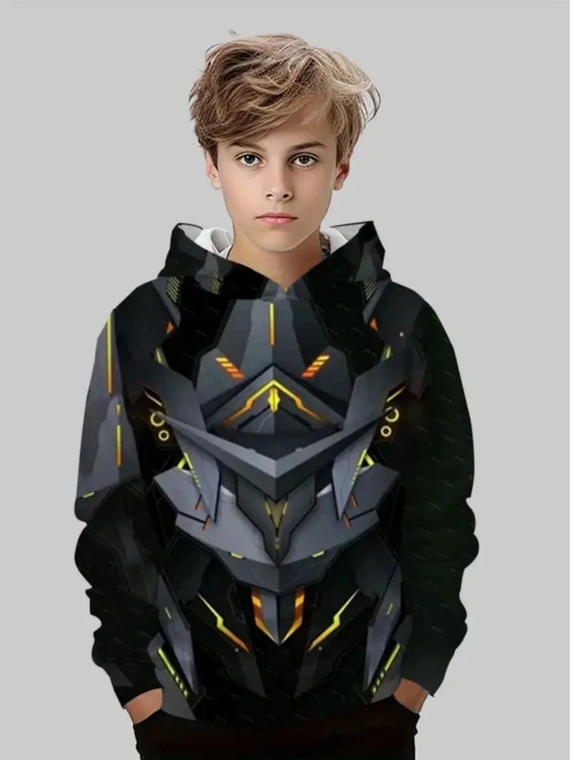 Fashion Hoodies for Boys Mecha 3D Print Kids Clothes Long Sleeve Sweatshirt Loose Oversized Top Casual Streetswear Boys Clothing