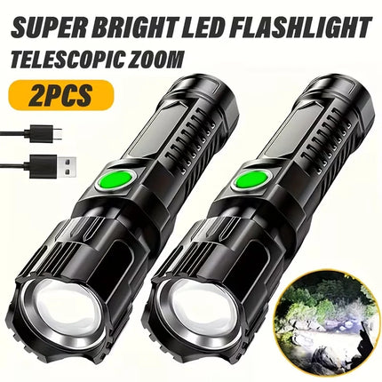 Super Bright LED Flashlight USB Rechargeable Torch with Built-in Battery Telescopic Zoom Lantern for Outdoor Hiking Fishing