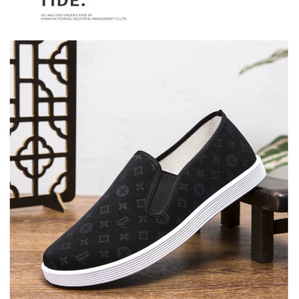 Low-Top Men's Shoes Chinese Style Soft Bottom Driving Shoes Breathable Casual Loafers Flat Heel Slip-On Canvas Shoes