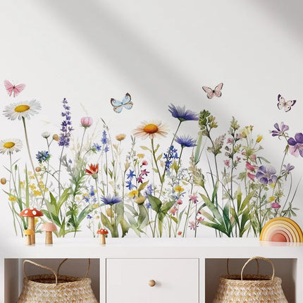 2pcs/set Artistic PVC Wall Decal, Nordic Style Flower And Butterfly Mural, Self-adhesive Wall Art Sticker For Bedroom, Entryway,