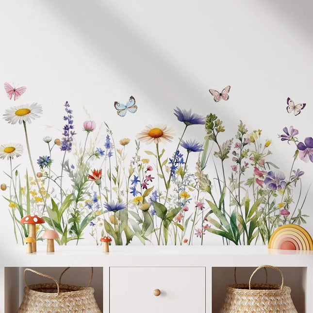 2pcs/set Artistic PVC Wall Decal, Nordic Style Flower And Butterfly Mural, Self-adhesive Wall Art Sticker For Bedroom, Entryway,