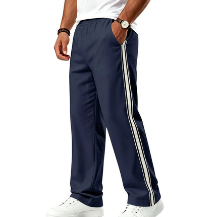 2026 Men's Color Block Webbing Jogger Pants, Drawstring Waist, Loose Straight Leg, Casual Fitness Trousers for EU US Wholesale