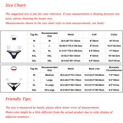 3Pcs Mens Waiter Lingerie Suit Open Back Tuxedo G-string Thong Underwear with Bow Tie Collar and Bracelets Cosplay Erotic Set