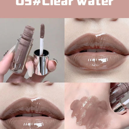SHAQINUO Water Light Mirror Lip Gloss Lasting Moisturizing Cool Black Silver Gray Pearlescent Fine Sparkling Lipstick Lip Oil