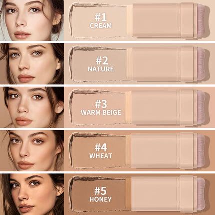 Skin Tint Foundation Stick with Brush Multi Use Matte Waterproof Long Lasting Oil Control Thin Coverage for Blemishes Concealer