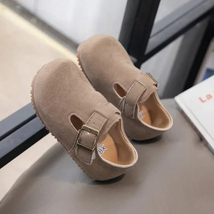 Boys Girls Flat Shoes Retro Non-slip Sweet Kids Moccasins Soft Sole 2024 New Fashion Children Leather Shoes Hook&loop Elegant